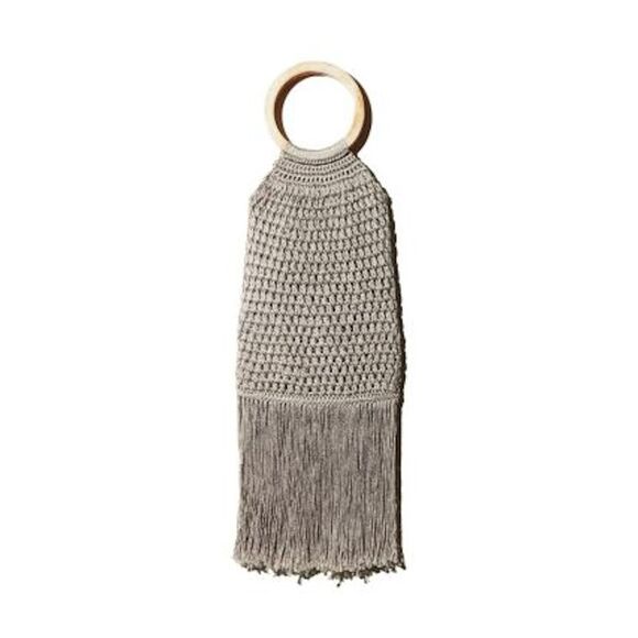 BINGE Handbags - BINGE Women's Beige Crochet Fringe Crochet Double Flat Strap Handbag Purse